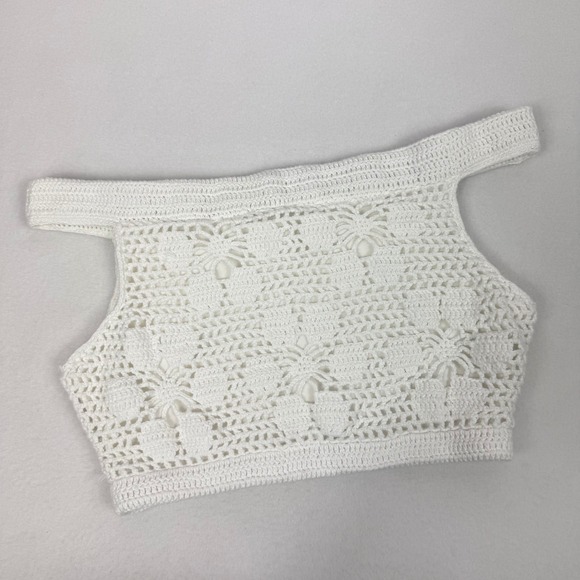 L'AGENCE White Crochet Off Shoulder Crop Top XS - Picture 4 of 6